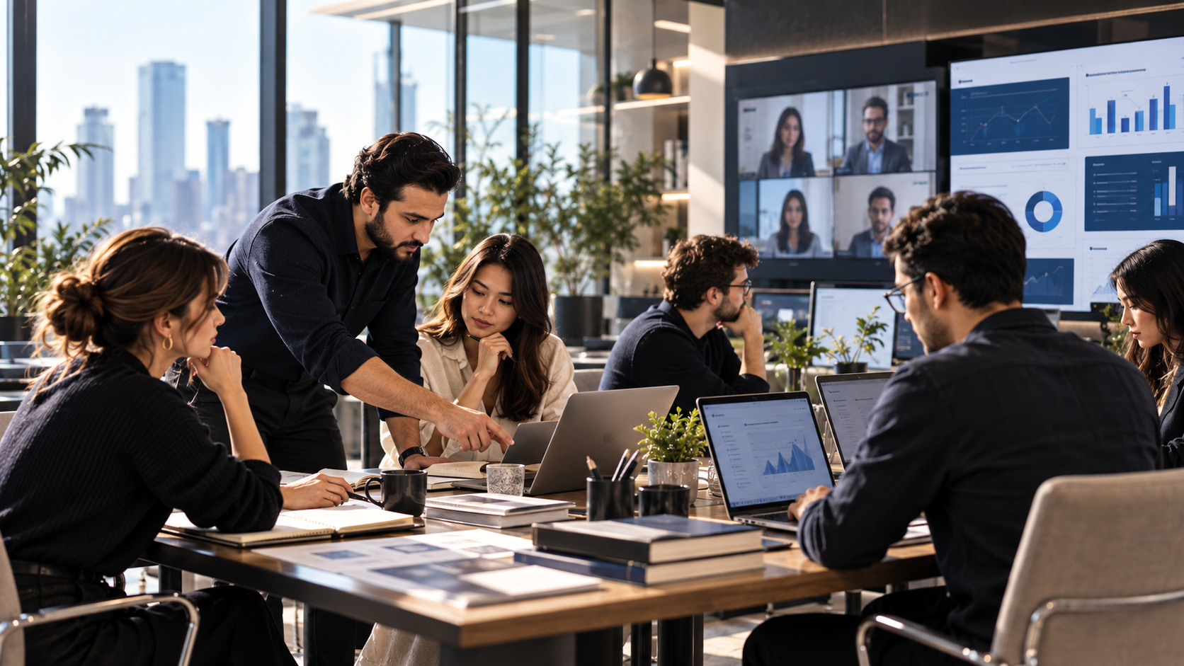 Global eBrand team collaborating in a modern office environment