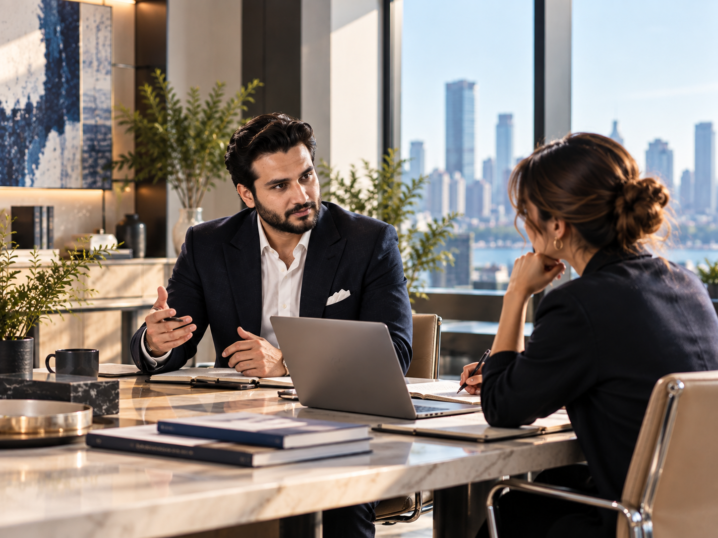 Business team meeting in a calm collaborative workspace